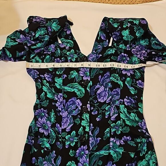 1980s Midi Sheath Vintage Dress Pockets Purple Green Black  All That Jazz - Picture 5 of 10